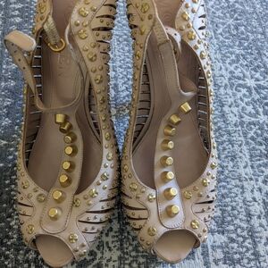 Alexander McQueen Pinkish Tan and Gold Studded Heels